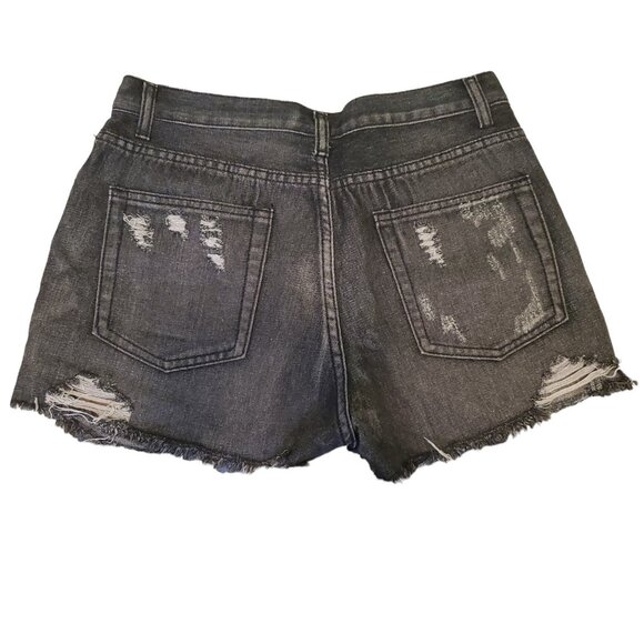 Signature 8 Anthropologie Denim Shorts Distressed Cut-off Shorts Black Sz L NEW - Picture 2 of 5